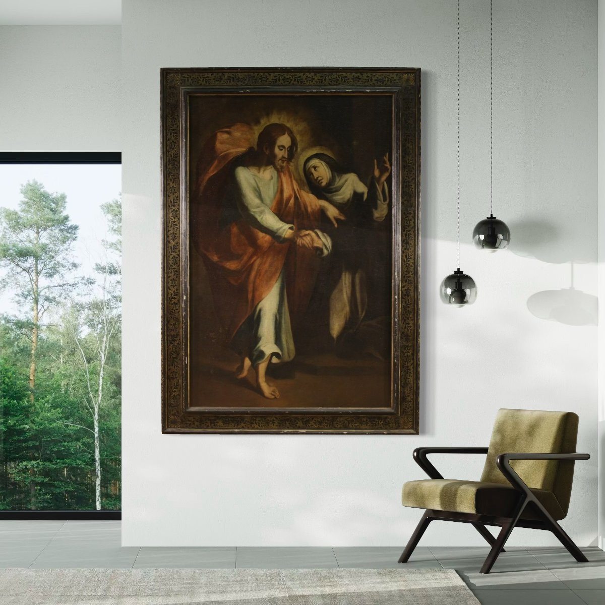 Grande quadro religioso del XVII secolo, Cristo appare a Santa Caterina da Siena-photo-3