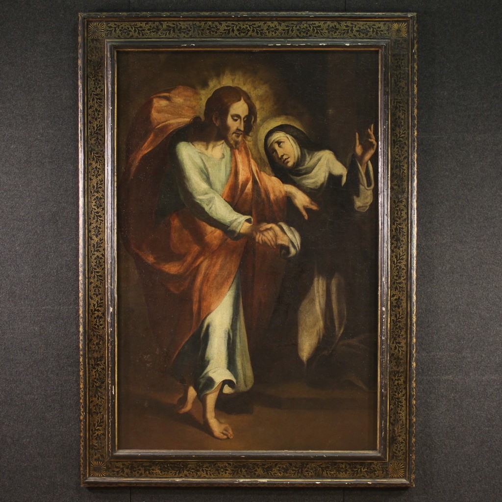Grande quadro religioso del XVII secolo, Cristo appare a Santa Caterina da Siena