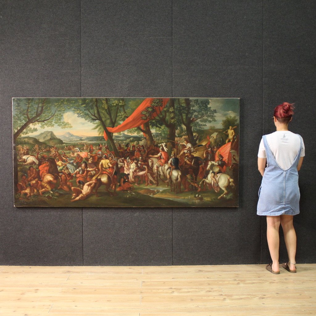 Grande dipinto battaglia del XVIII secolo, Alessandro Magno e Poro-photo-3