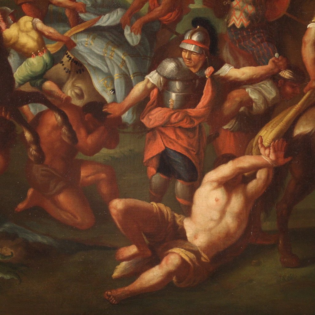 Grande dipinto battaglia del XVIII secolo, Alessandro Magno e Poro-photo-4