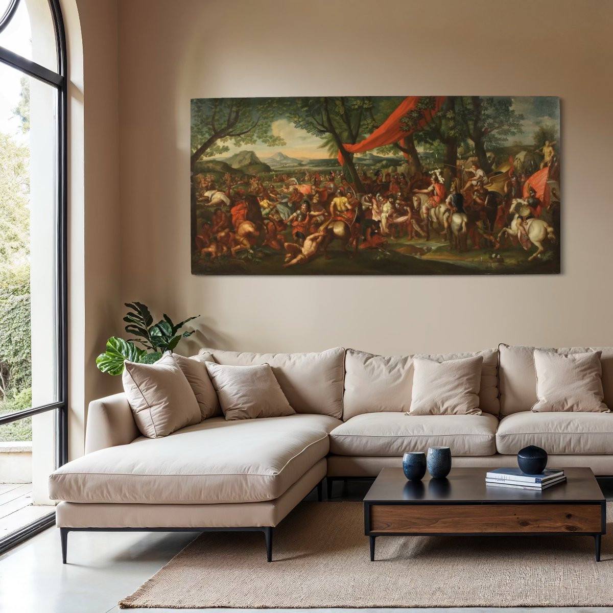 Grande dipinto battaglia del XVIII secolo, Alessandro Magno e Poro-photo-2