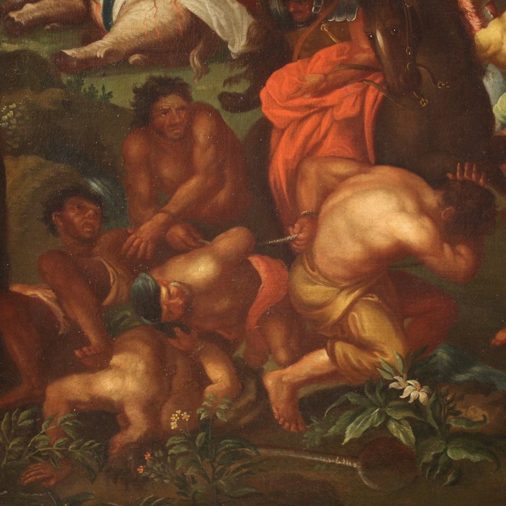 Grande dipinto battaglia del XVIII secolo, Alessandro Magno e Poro-photo-4