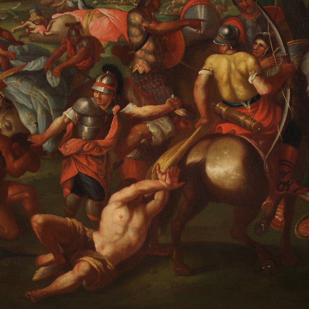 Grande dipinto battaglia del XVIII secolo, Alessandro Magno e Poro-photo-5