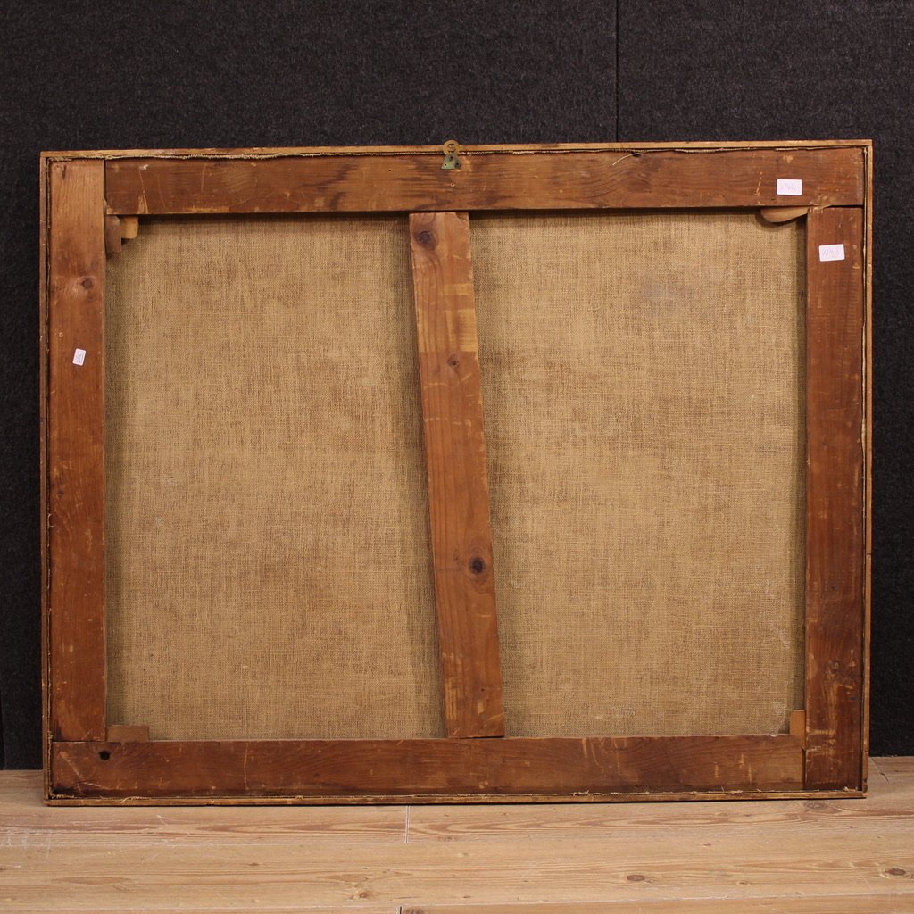 Antico dipinto italiano del XVIII secolo, Capriccio architettonico con figure-photo-5