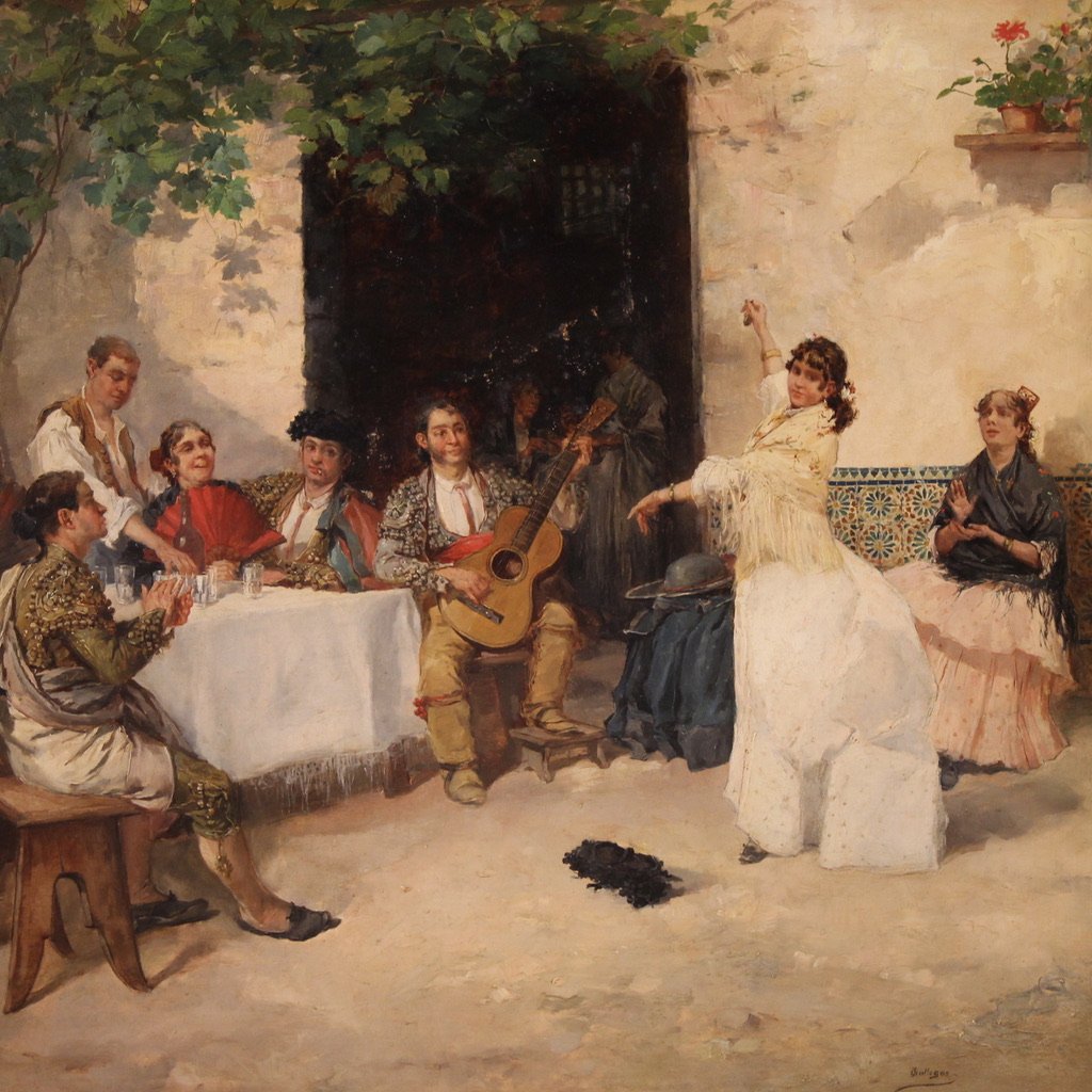 Dipinto spagnolo con ballerina di flamenco, firmato Gallegos-photo-3