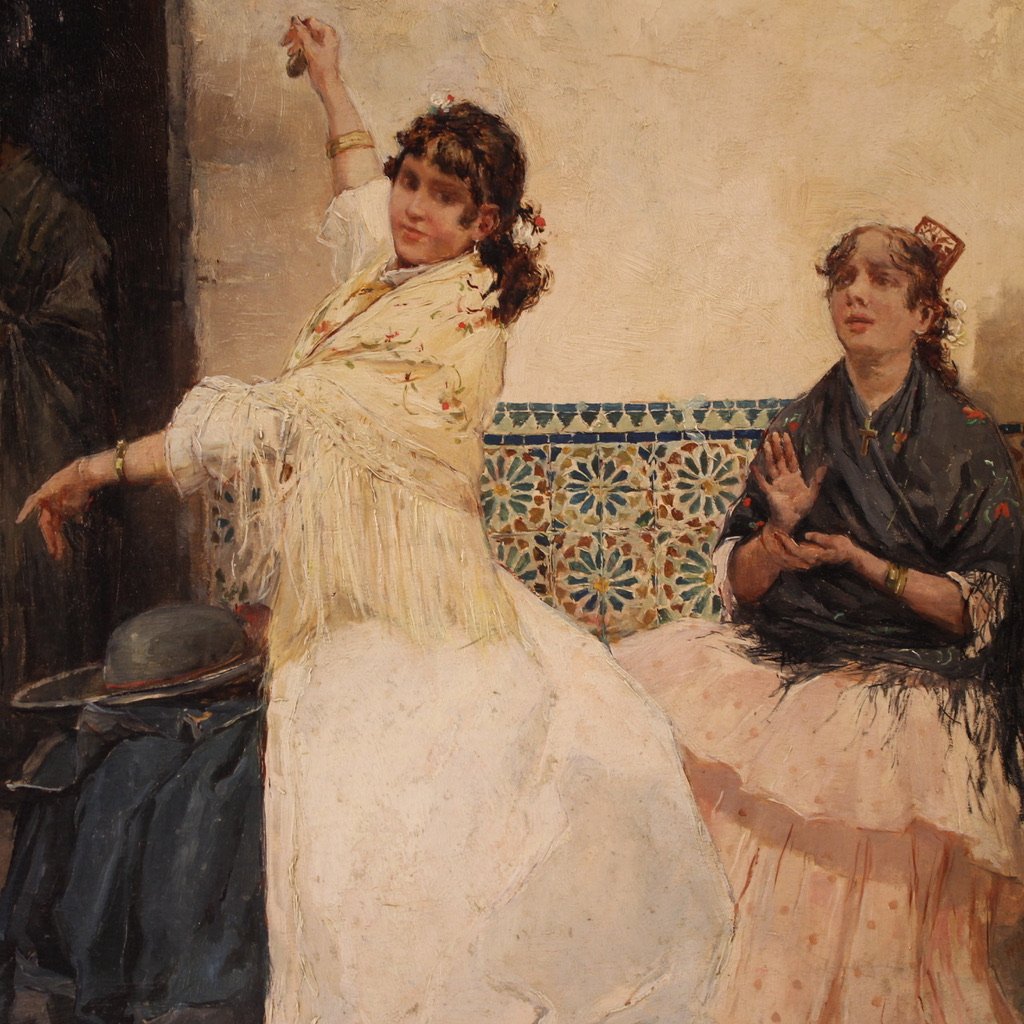 Dipinto spagnolo con ballerina di flamenco, firmato Gallegos-photo-8