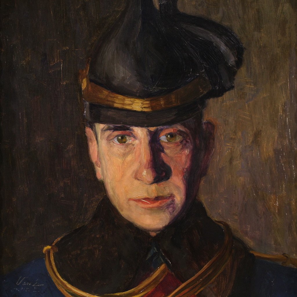 Dipinto ritratto di militare firmato Vass E. e datato 1915-photo-4