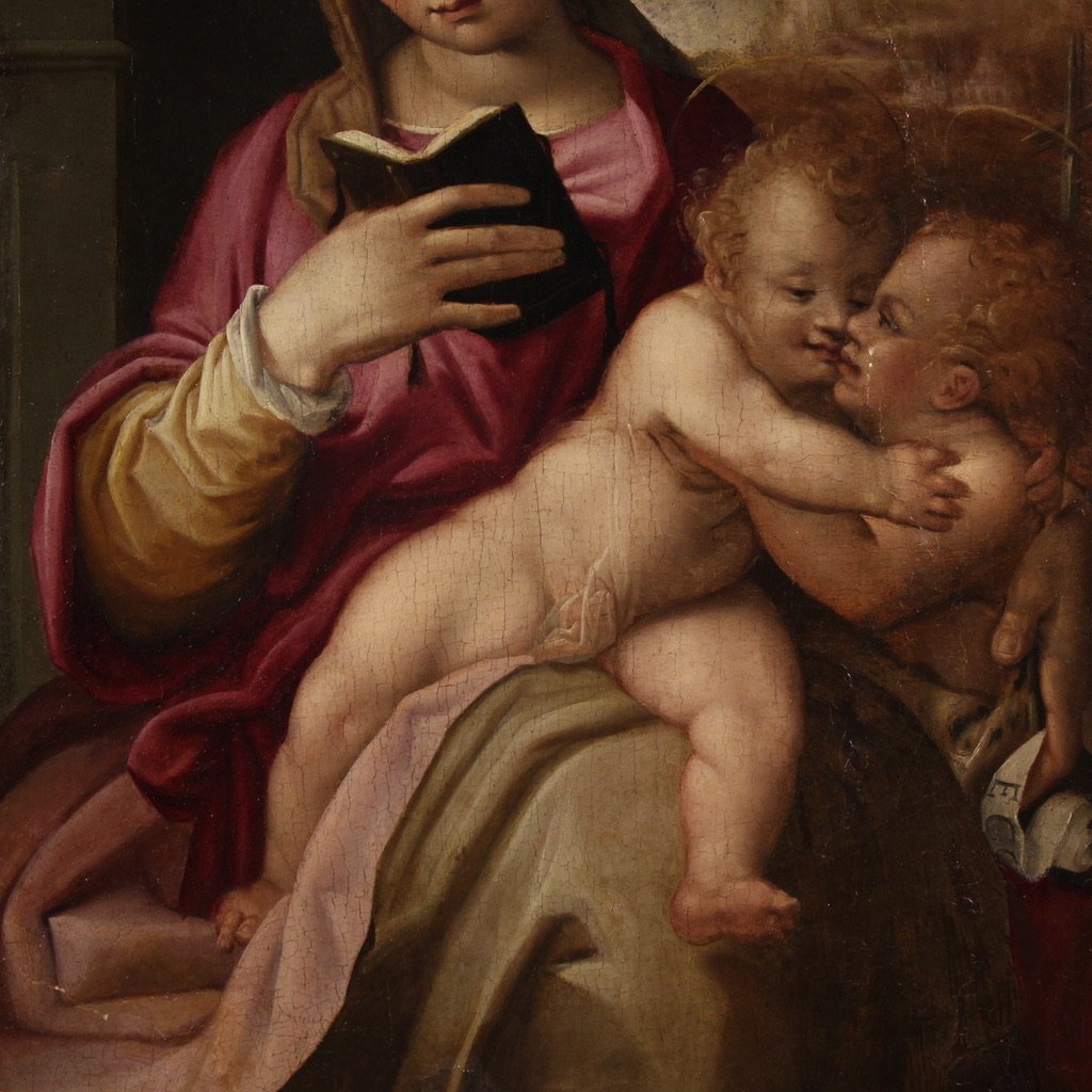 Dipinto su tavola del XVI, Madonna col bambino e San Giovannino-photo-4