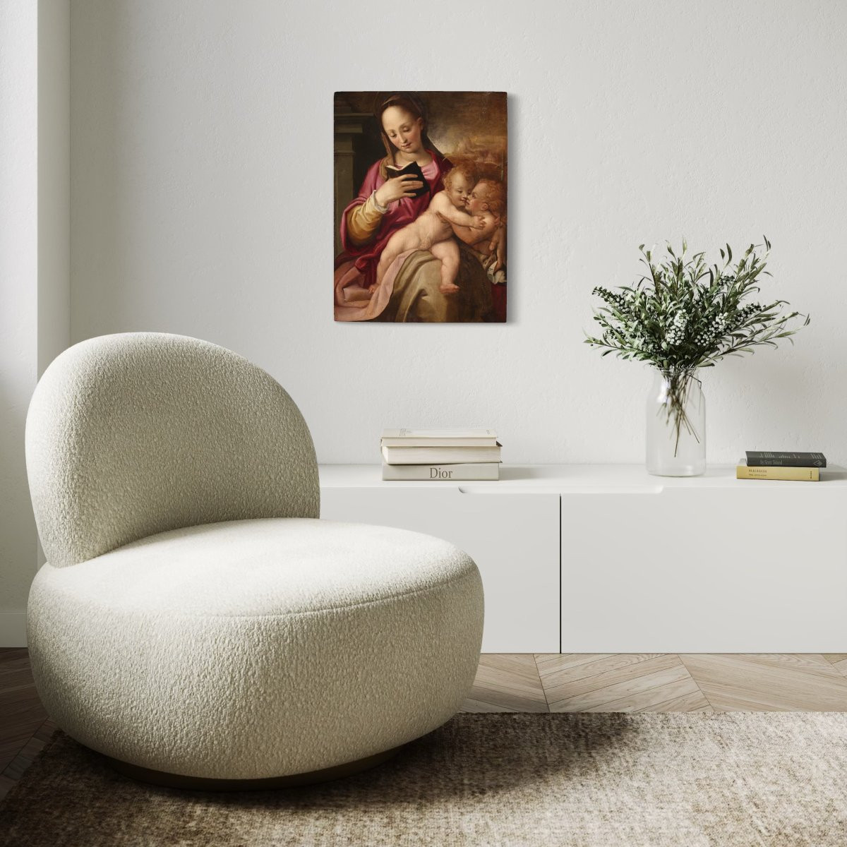 Dipinto su tavola del XVI, Madonna col bambino e San Giovannino-photo-3