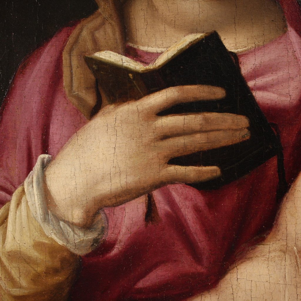 Dipinto su tavola del XVI, Madonna col bambino e San Giovannino-photo-4