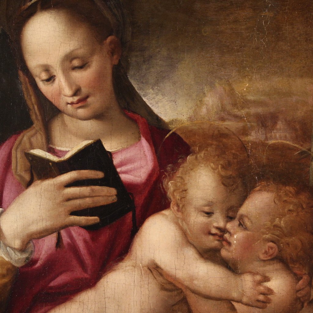 Dipinto su tavola del XVI, Madonna col bambino e San Giovannino-photo-5