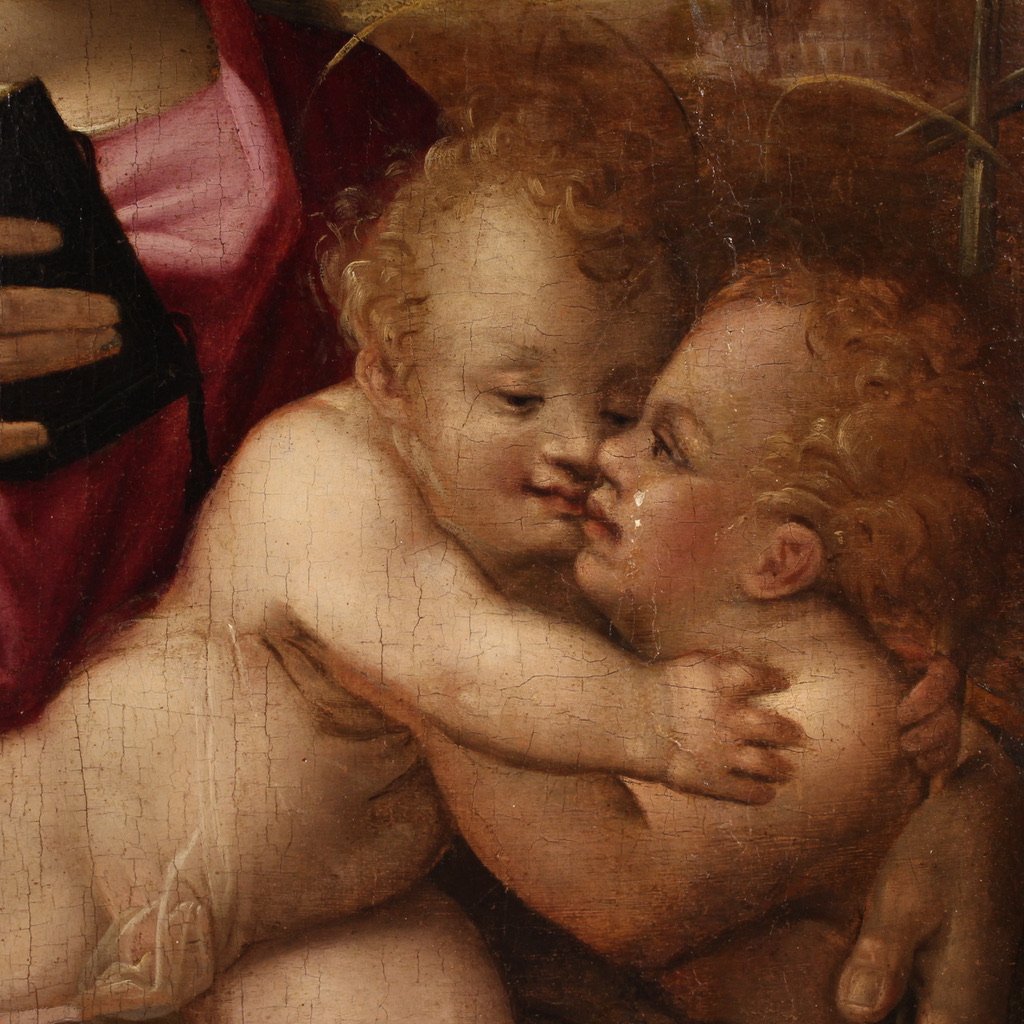 Dipinto su tavola del XVI, Madonna col bambino e San Giovannino-photo-7