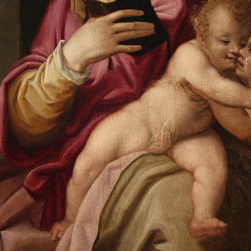 Dipinto su tavola del XVI, Madonna col bambino e San Giovannino-photo-8