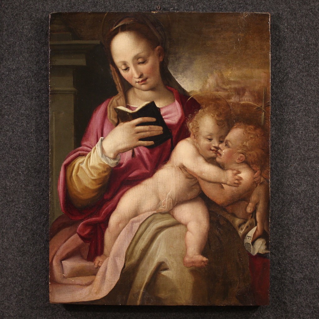 Dipinto su tavola del XVI, Madonna col bambino e San Giovannino