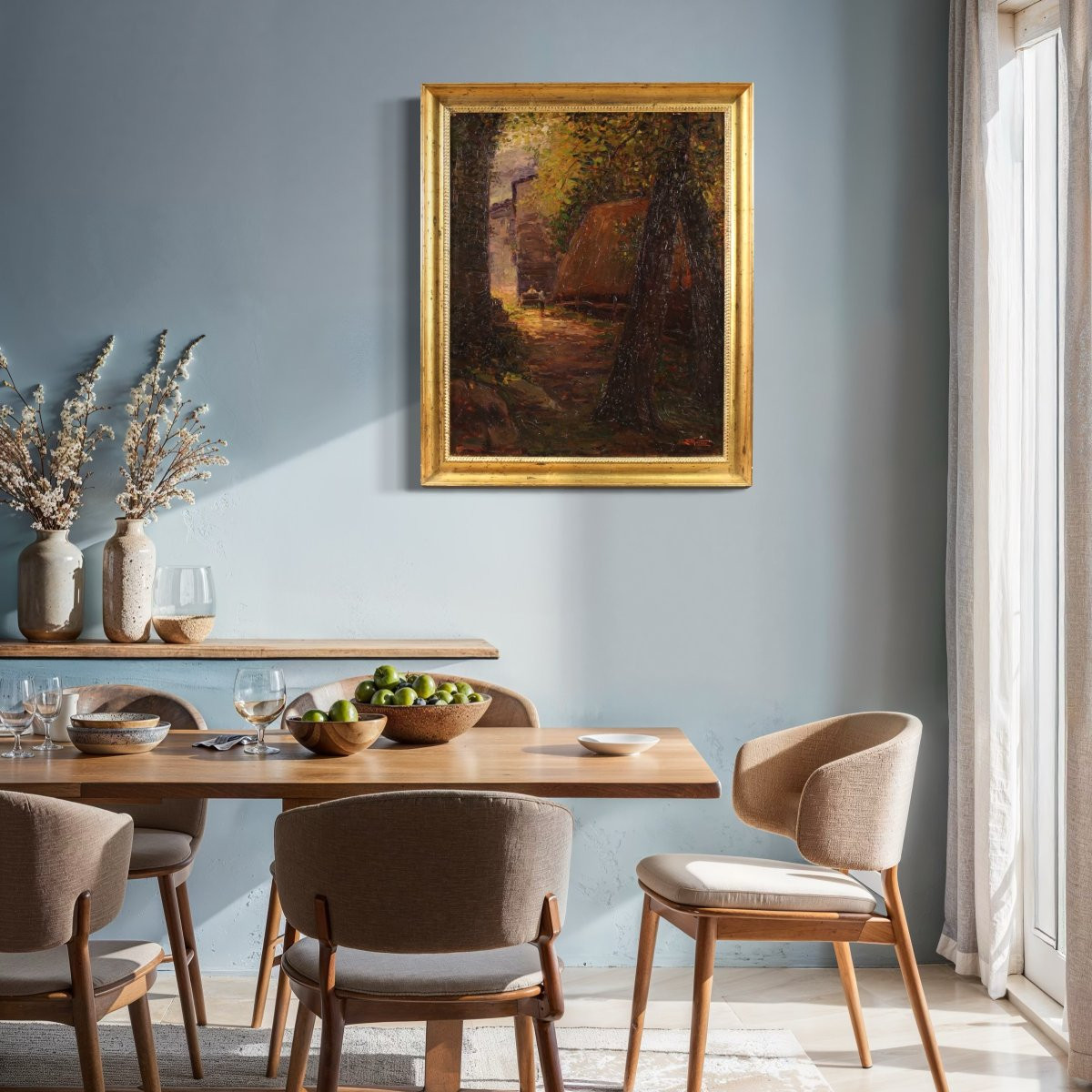 Dipinto italiano impressionista veduta di campagna con personaggi firmato E. Morteo-photo-4