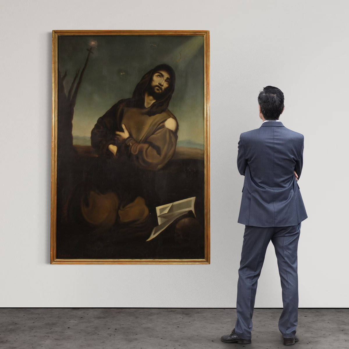 Grande quadro religioso firmato e datato 1865, San Francesco-photo-3