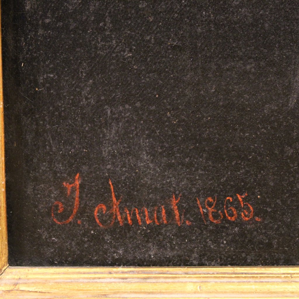 Grande quadro religioso firmato e datato 1865, San Francesco-photo-1