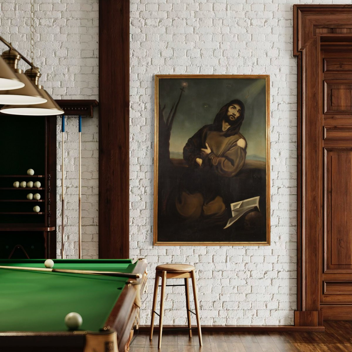 Grande quadro religioso firmato e datato 1865, San Francesco-photo-2