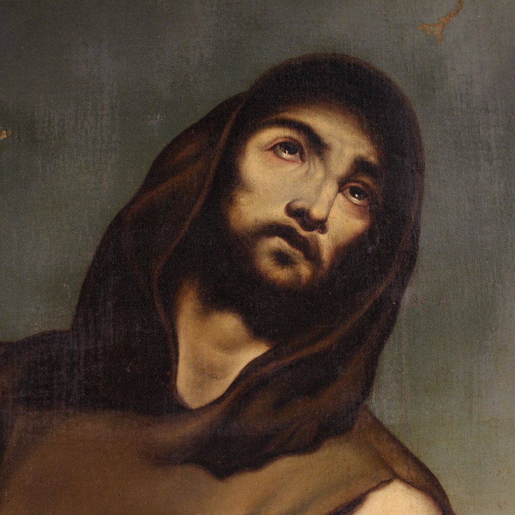 Grande quadro religioso firmato e datato 1865, San Francesco-photo-3