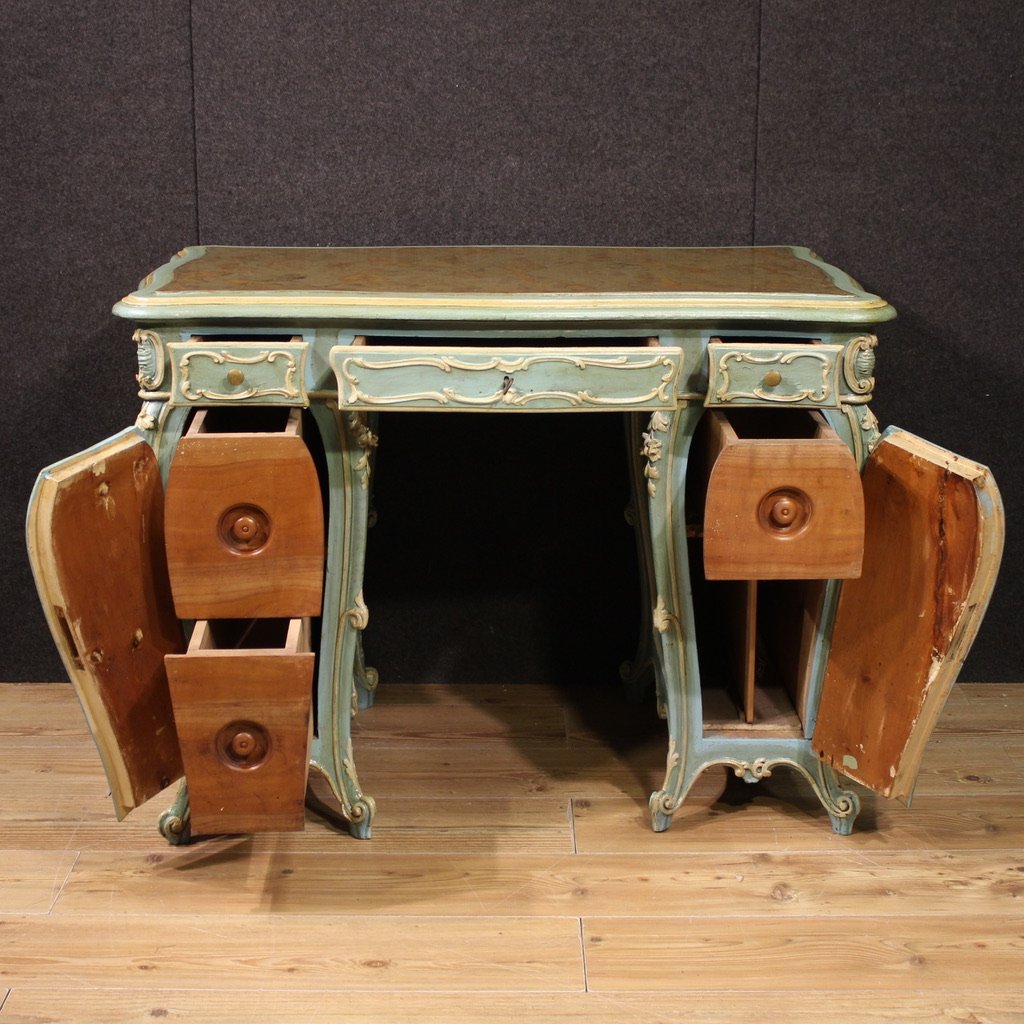 Scrittoio veneziano laccato e dipinto del XX secolo-photo-6