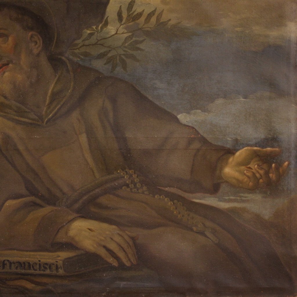 Grande dipinto religioso del XVIII secolo, San Francesco d'Assisi-photo-4