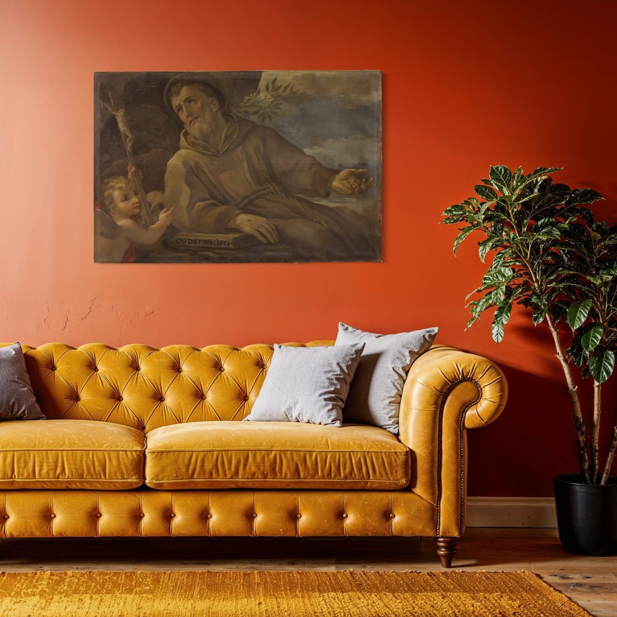 Grande dipinto religioso del XVIII secolo, San Francesco d'Assisi-photo-2