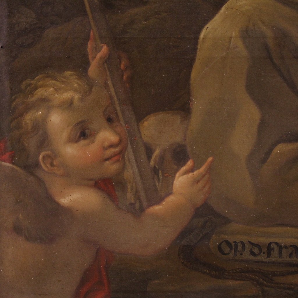 Grande dipinto religioso del XVIII secolo, San Francesco d'Assisi-photo-5