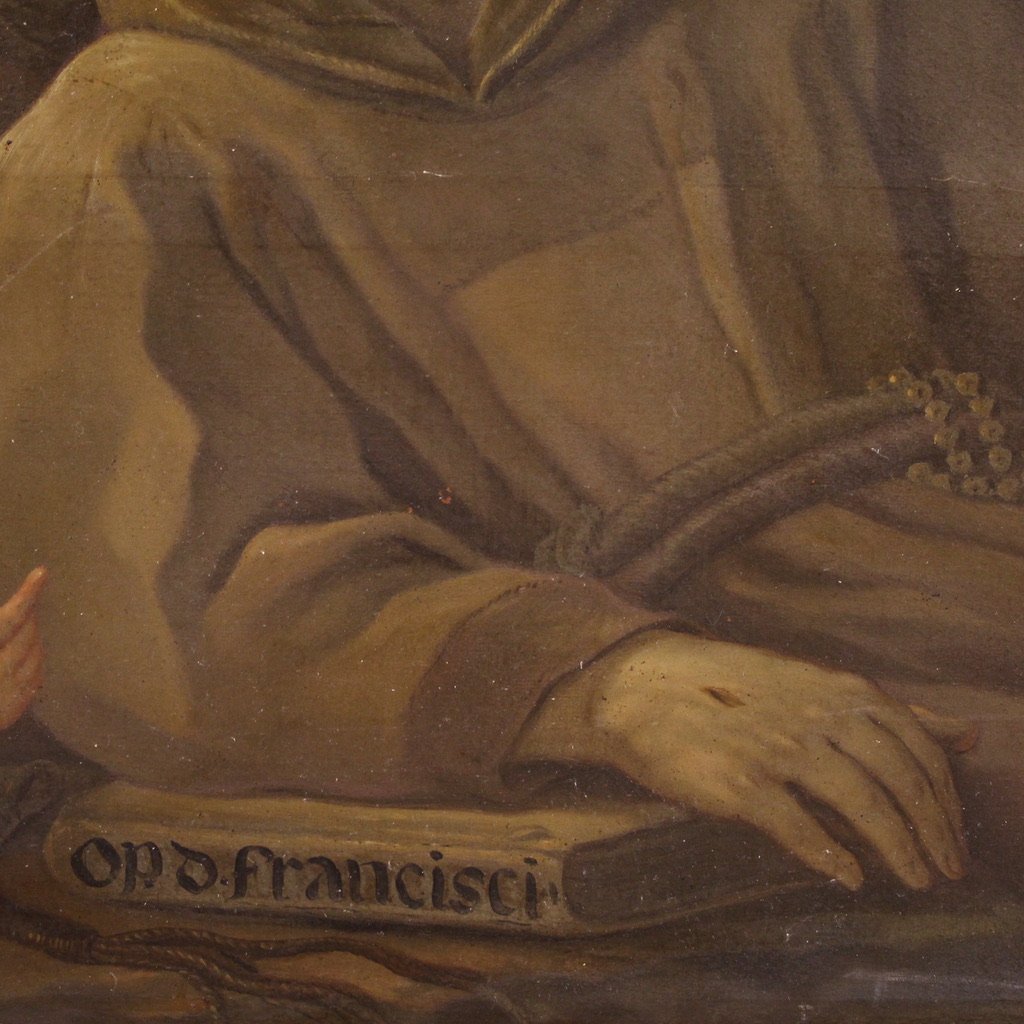 Grande dipinto religioso del XVIII secolo, San Francesco d'Assisi-photo-7