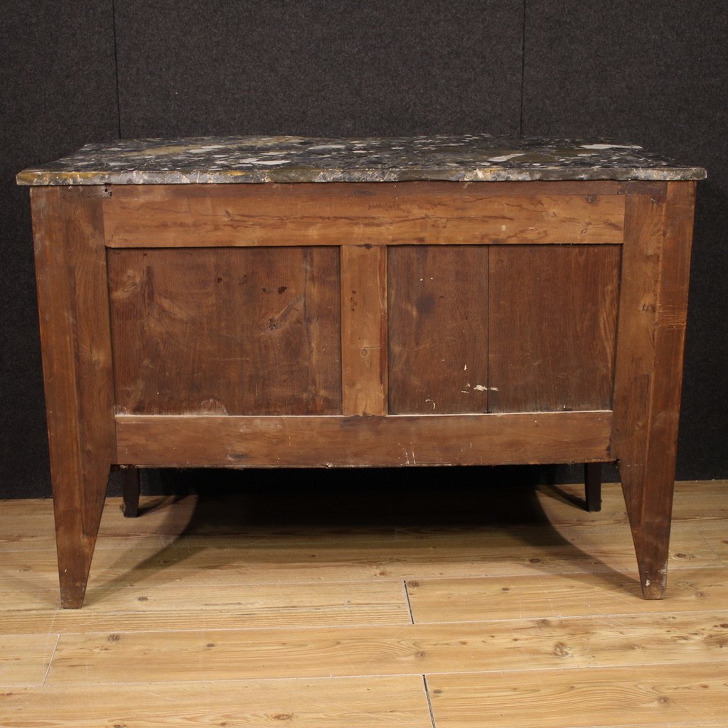 Comò francese intarsiato con piano in marmo del XIX secolo-photo-2