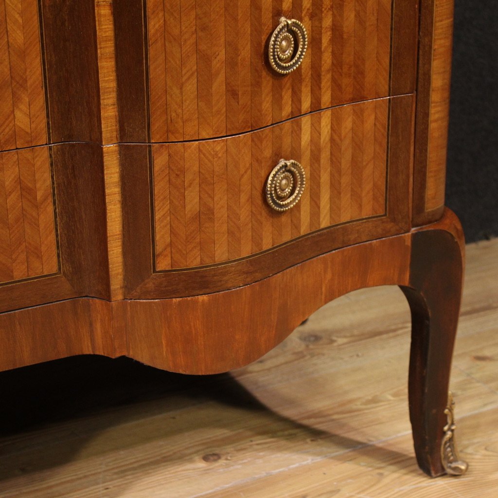 Comò francese intarsiato con piano in marmo del XIX secolo-photo-6