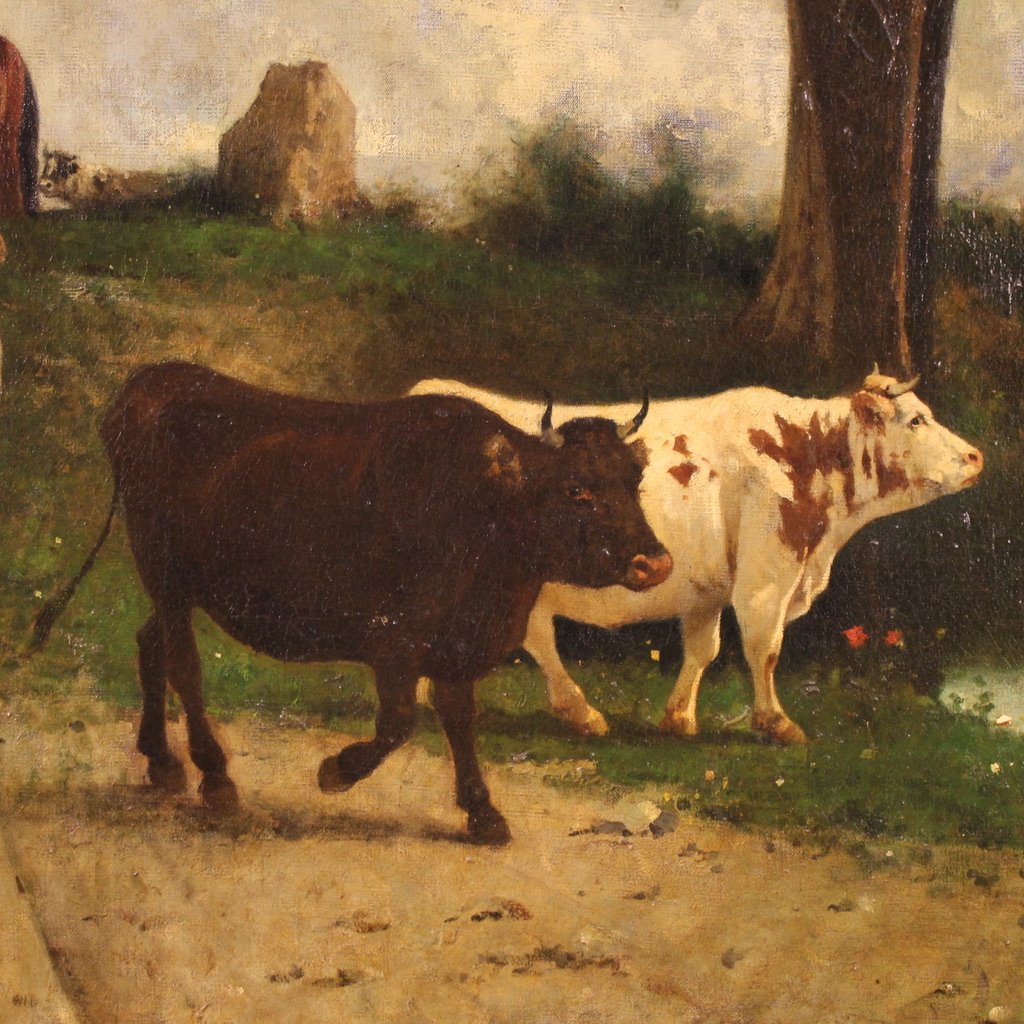 Antico dipinto italiano paesaggio firmato e datato 1881-photo-2