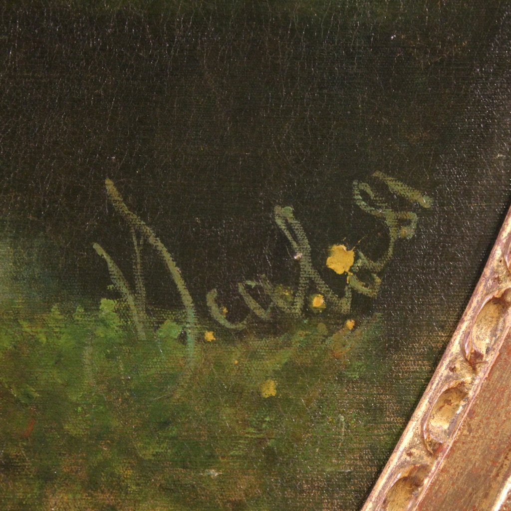 Antico dipinto italiano paesaggio firmato e datato 1881-photo-5