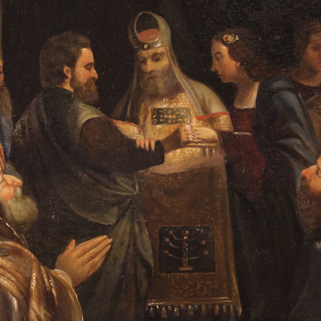 Antico dipinto italiano Sposalizio della Vergine del XVIII secolo-photo-2