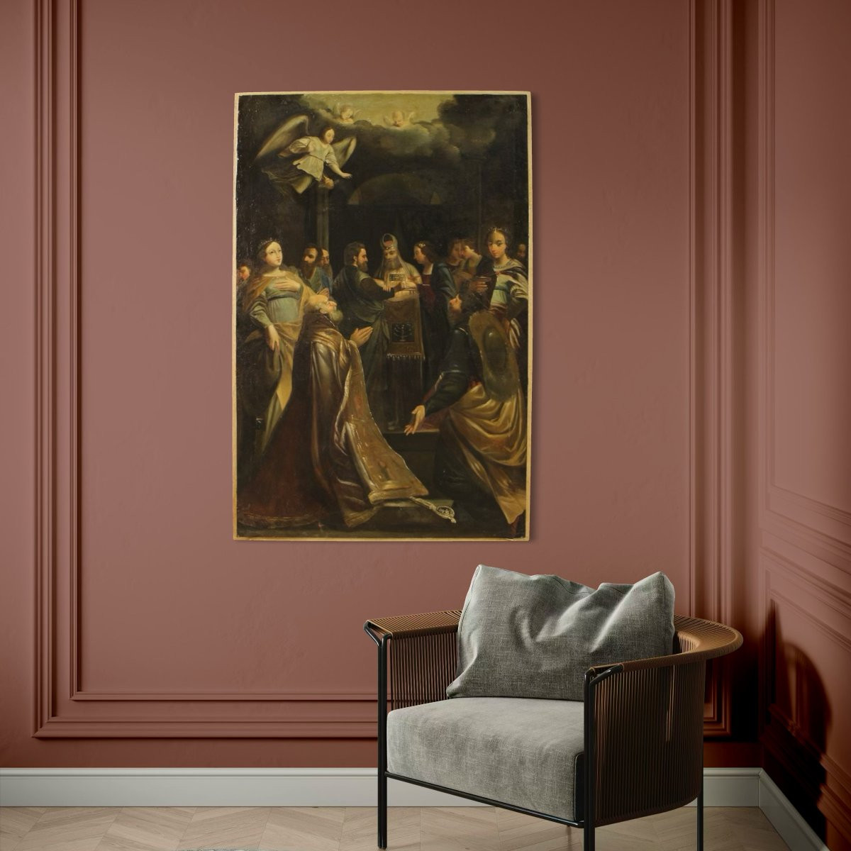 Antico dipinto italiano Sposalizio della Vergine del XVIII secolo-photo-3