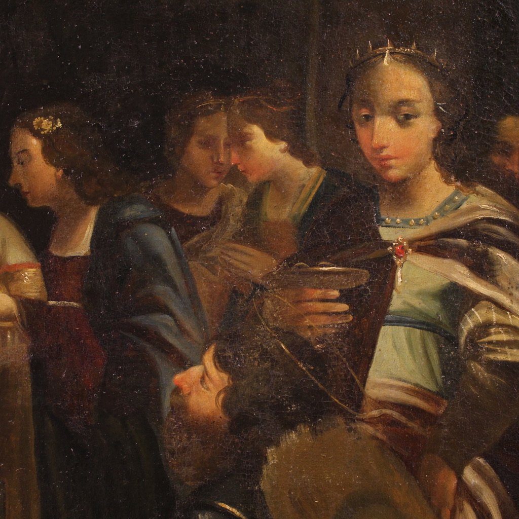 Antico dipinto italiano Sposalizio della Vergine del XVIII secolo-photo-7