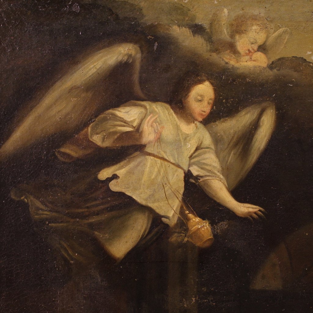 Antico dipinto italiano Sposalizio della Vergine del XVIII secolo-photo-8