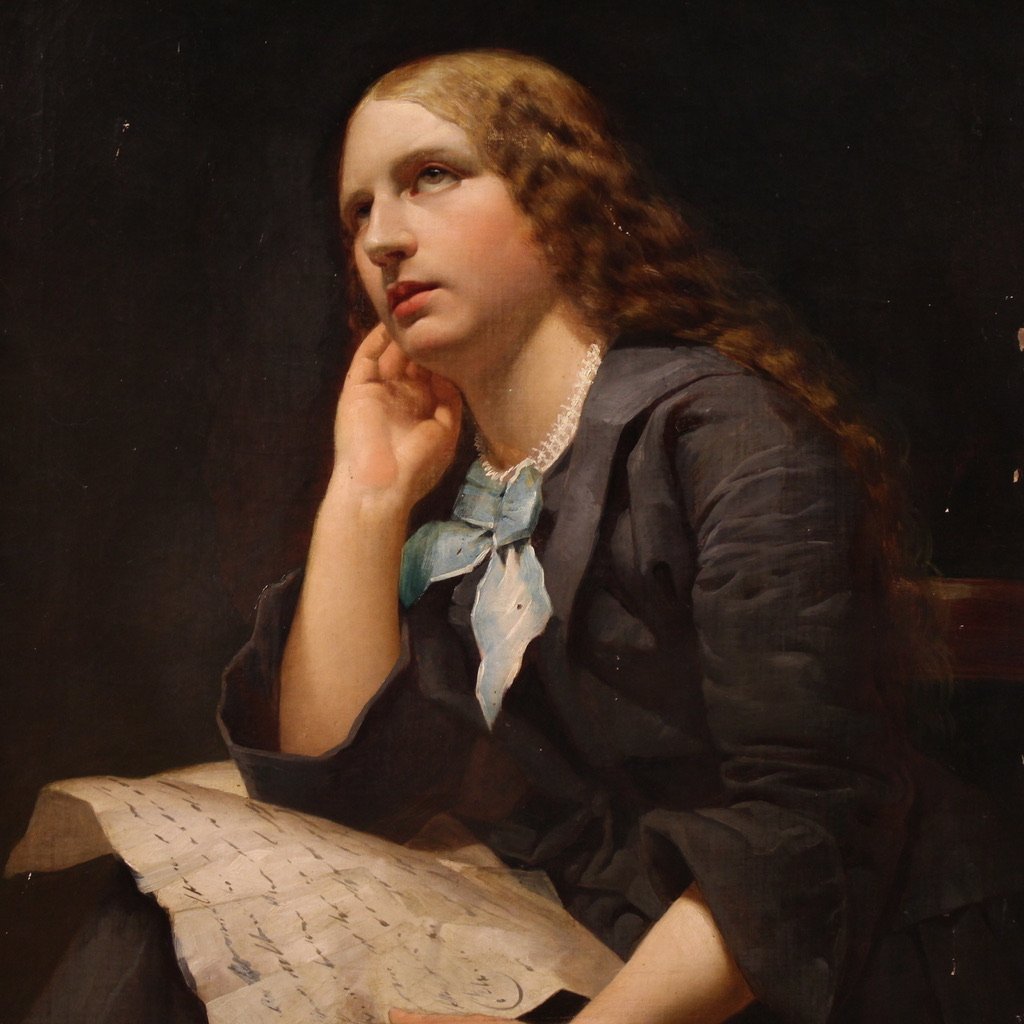 Grande dipinto ritratto di Dama del XIX secolo-photo-2