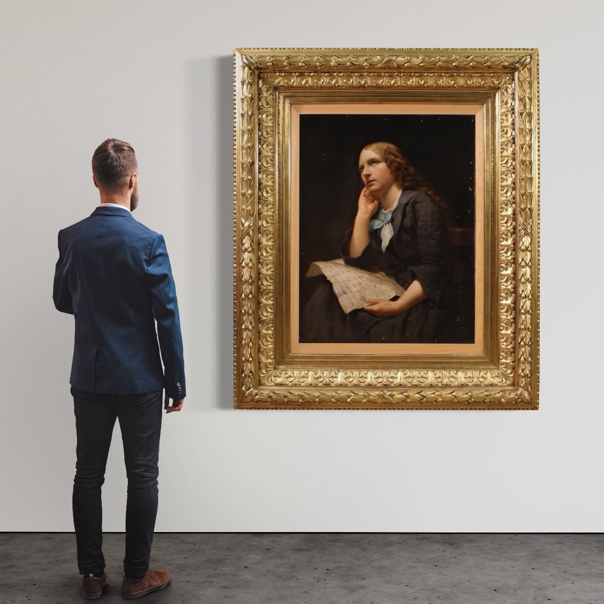 Grande dipinto ritratto di Dama del XIX secolo-photo-3