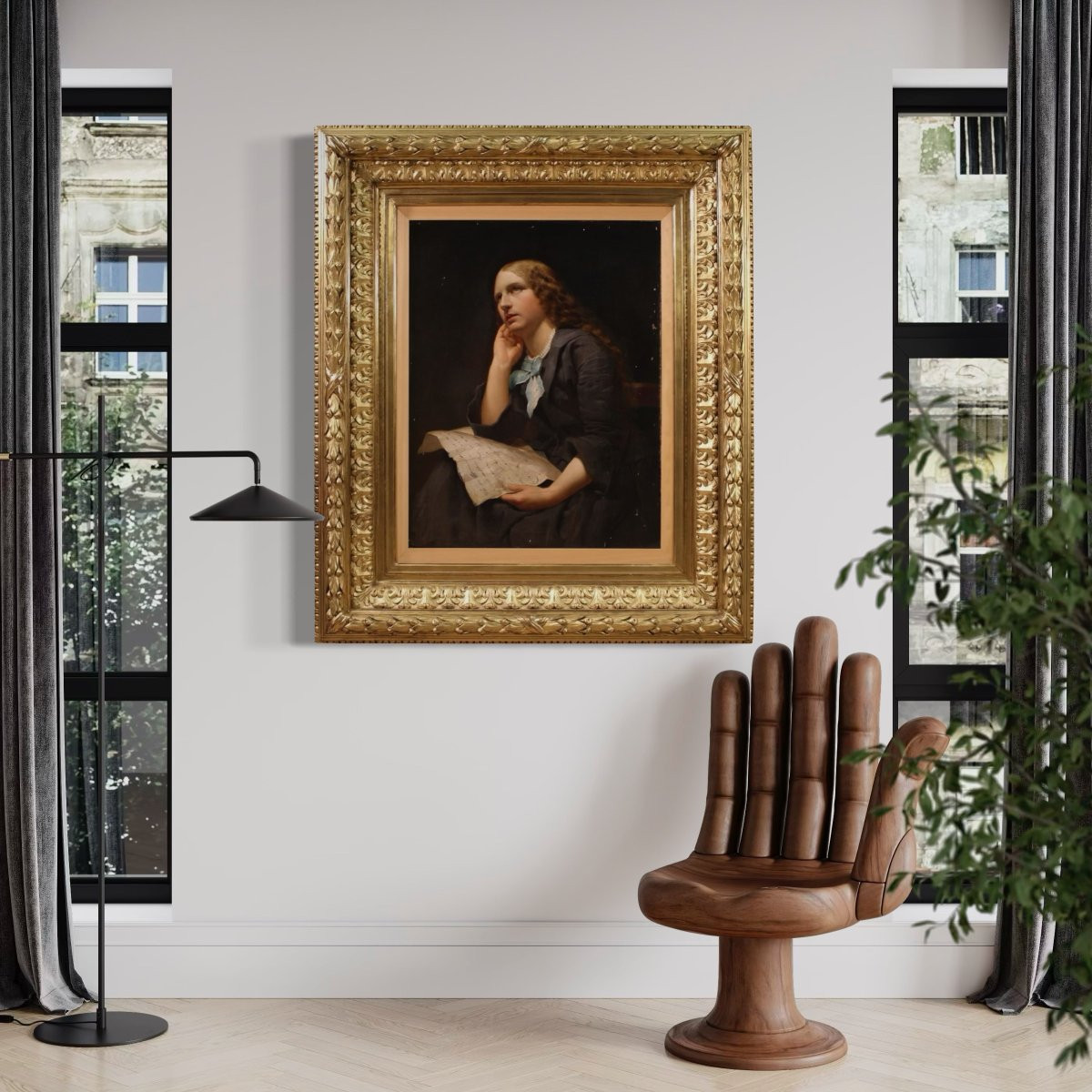 Grande dipinto ritratto di Dama del XIX secolo-photo-3