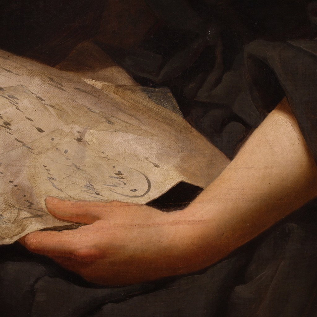 Grande dipinto ritratto di Dama del XIX secolo-photo-4