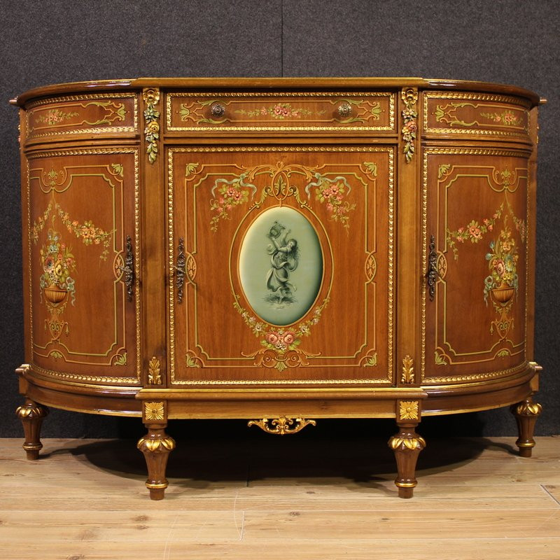 Credenza italiana in legno dipinto e dorata del XX secolo-photo-3