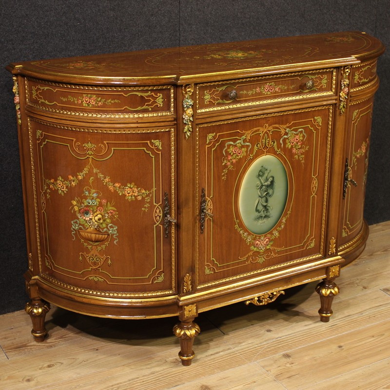 Credenza italiana in legno dipinto e dorata del XX secolo