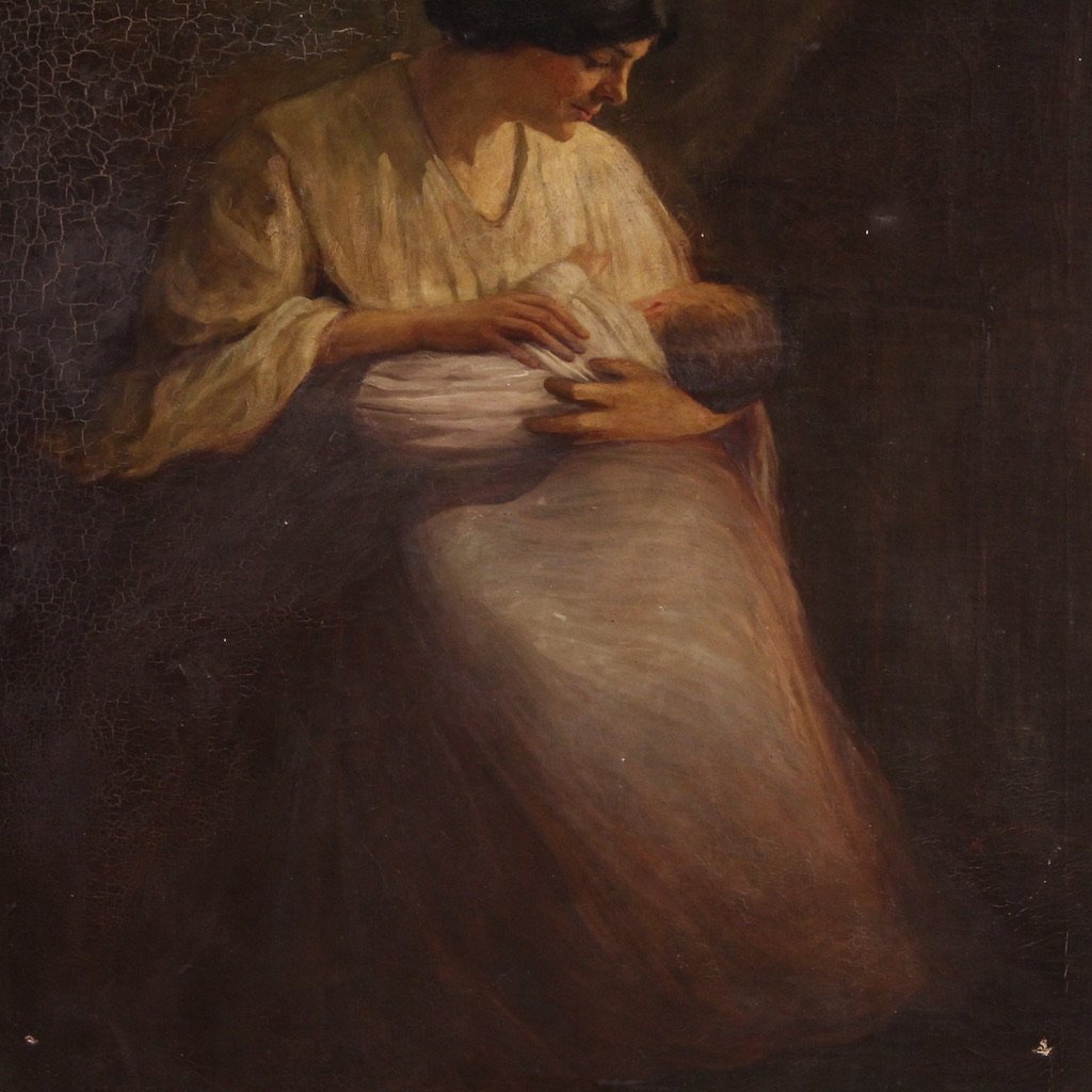 Dipinto spagnolo scena d'interno del XX secolo-photo-4