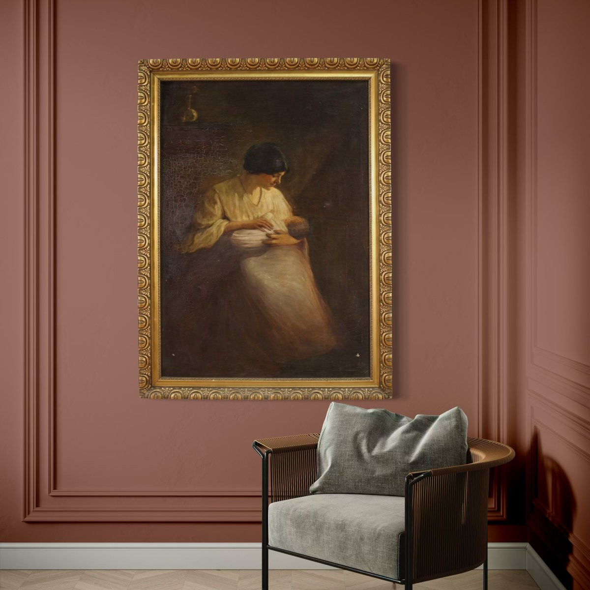 Dipinto spagnolo scena d'interno del XX secolo-photo-2