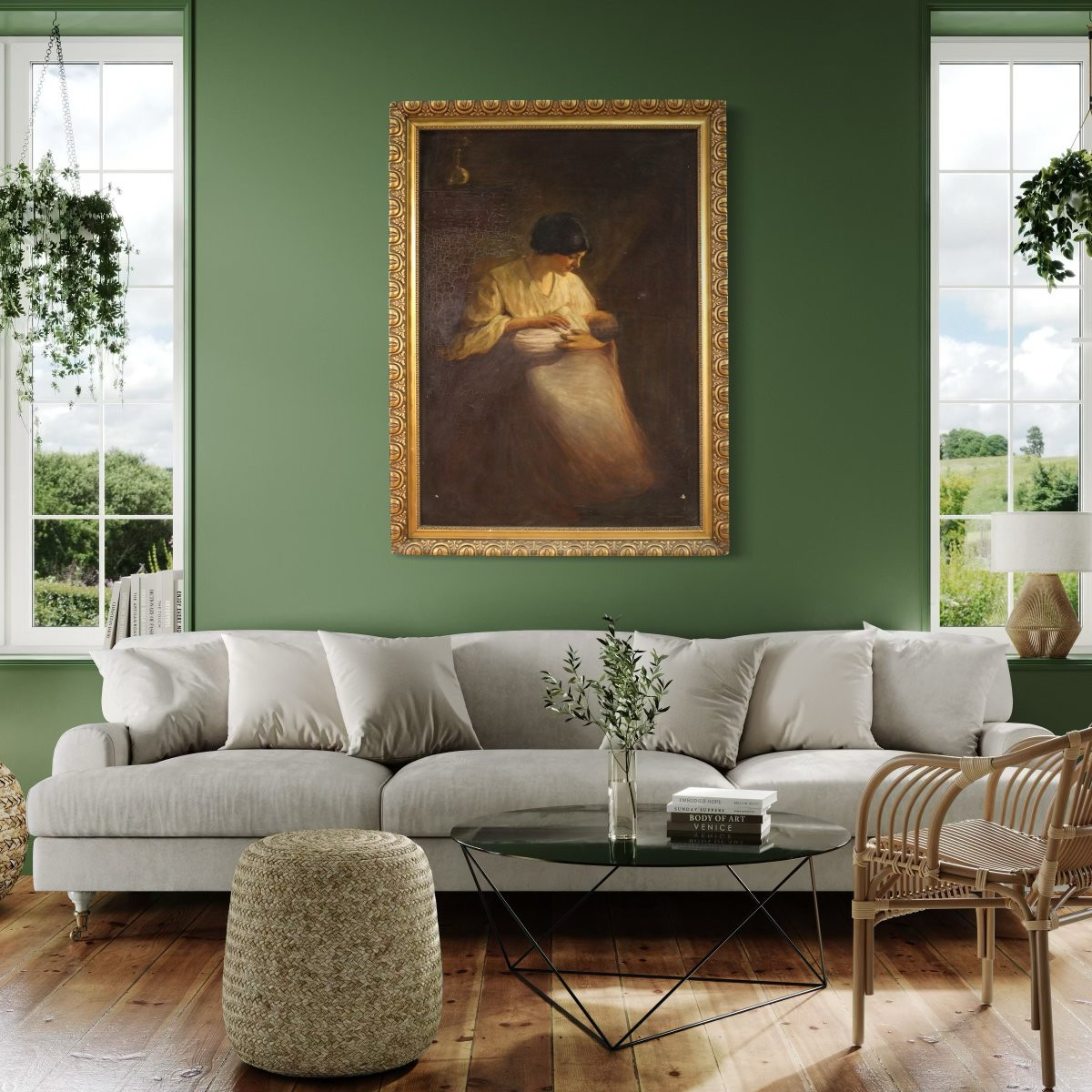 Dipinto spagnolo scena d'interno del XX secolo-photo-4