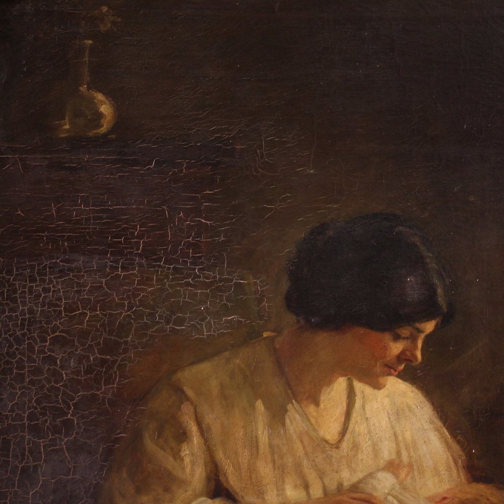 Dipinto spagnolo scena d'interno del XX secolo-photo-7