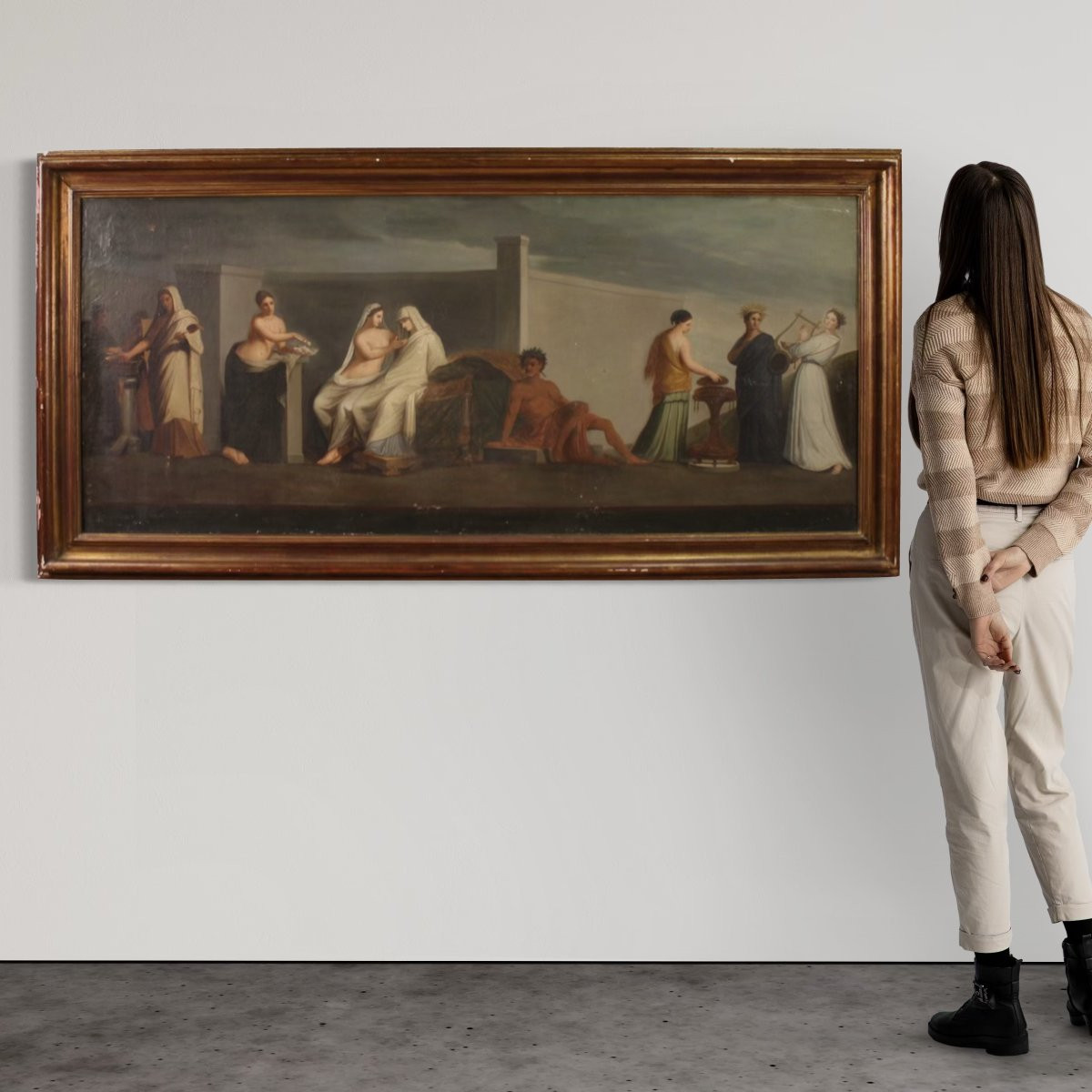 Antico dipinto francese Le Nozze Aldobrandini del XIX secolo-photo-2