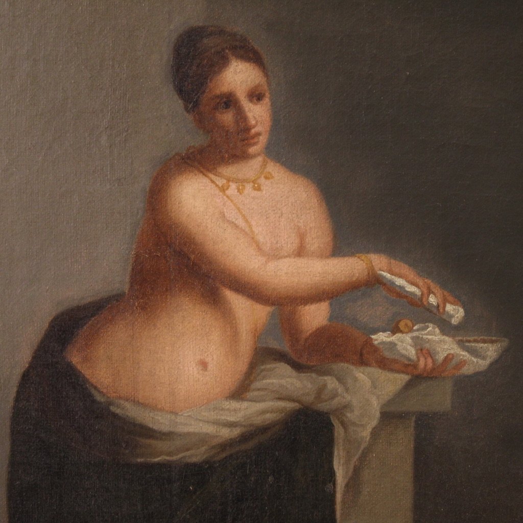 Antico dipinto francese Le Nozze Aldobrandini del XIX secolo-photo-4