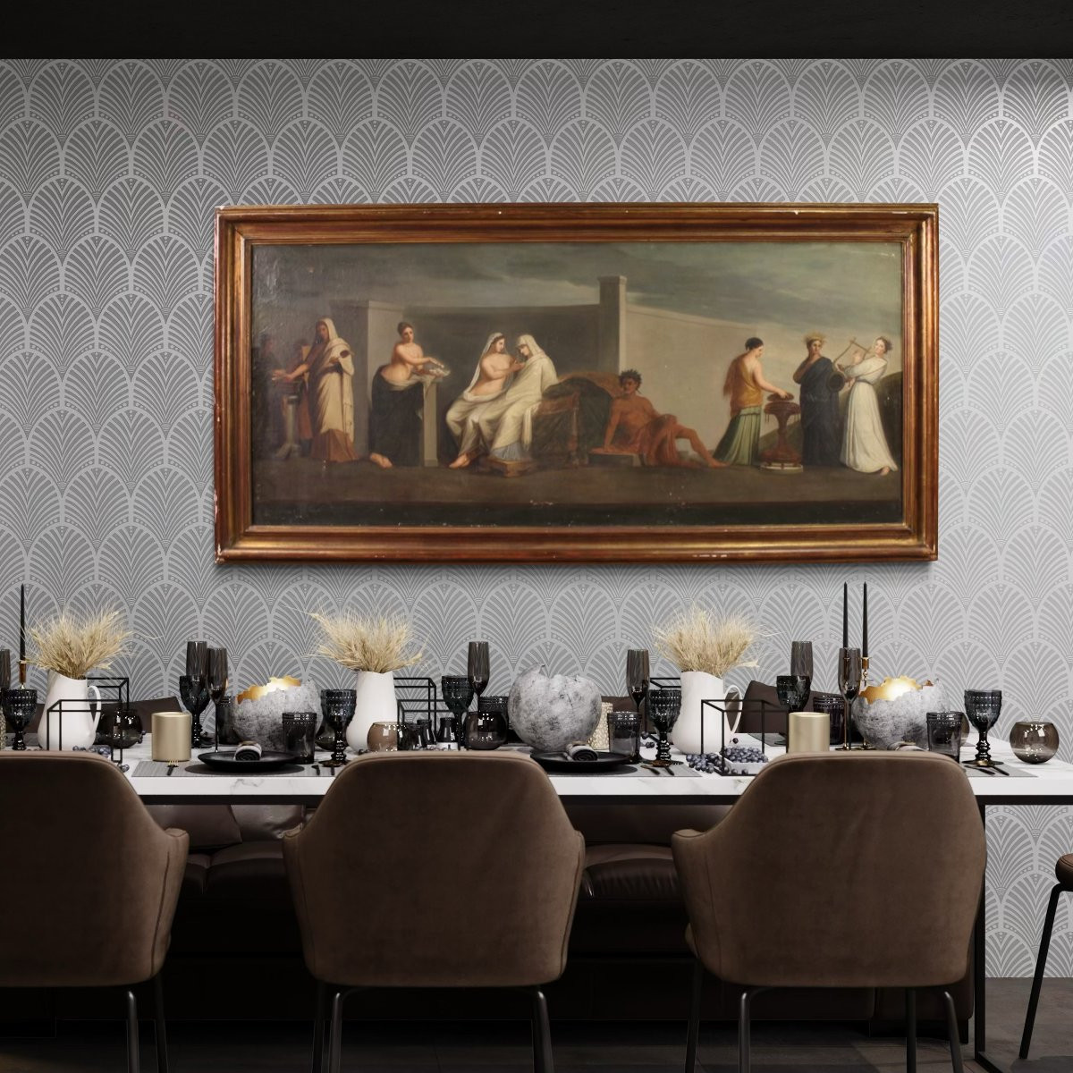 Antico dipinto francese Le Nozze Aldobrandini del XIX secolo-photo-1