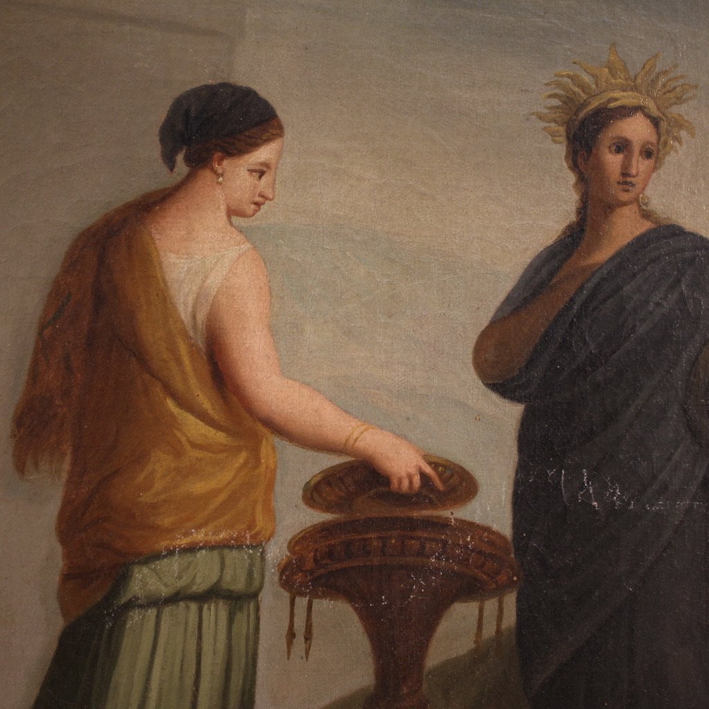 Antico dipinto francese Le Nozze Aldobrandini del XIX secolo-photo-8